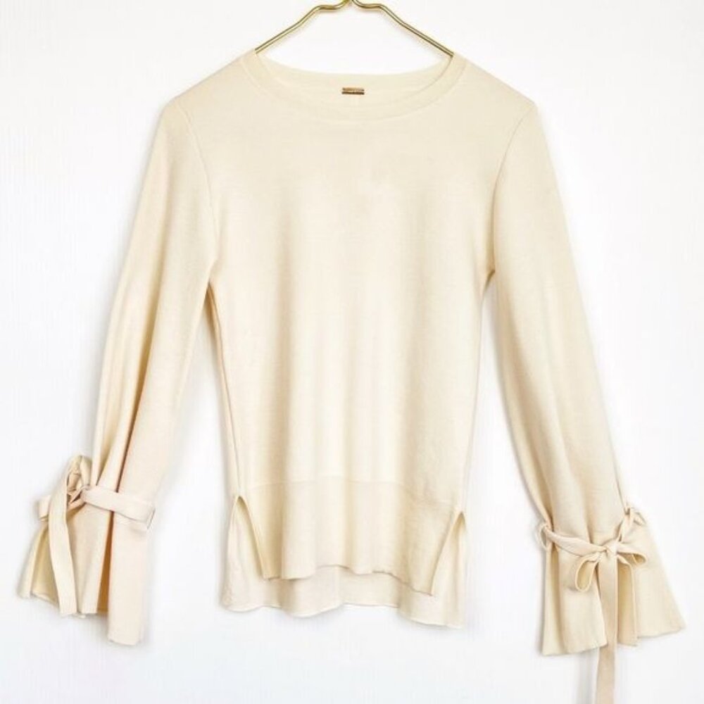Adam Lippes 100% soft merino wool ivory bell sleeves sweater XSMALL